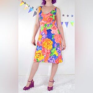 Hula Moon by Jams World Colorful Floral Rayon Dress XL Tropical Hawaiian